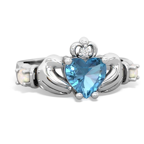 Blue Topaz Genuine Swiss Blue Topaz with Genuine Opal and Lab Created Sapphire Claddagh ring Ring