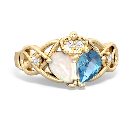Blue Topaz Genuine Swiss Blue Topaz with Genuine Opal Two Stone Claddagh ring Ring