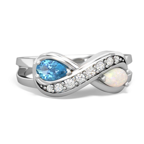 Blue Topaz Genuine Swiss Blue Topaz with Genuine Opal Diamond Infinity ring Ring