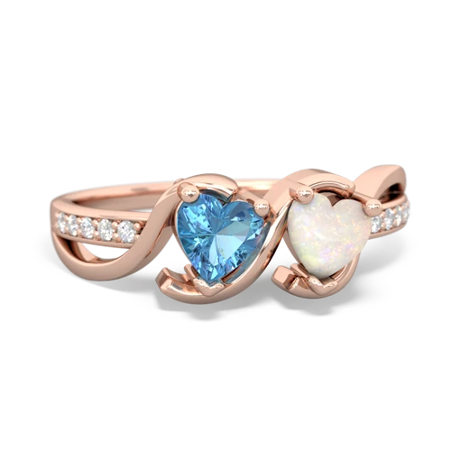 blue topaz-opal double heart ring