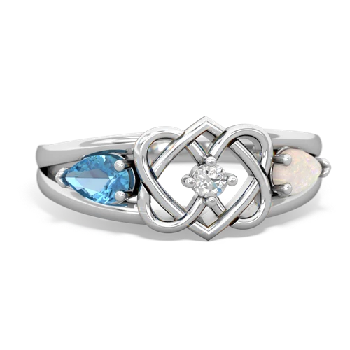 Blue Topaz Genuine Swiss Blue Topaz with Genuine Opal Hearts Intertwined ring Ring