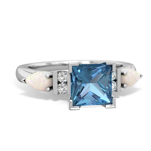 Blue Topaz Genuine Swiss Blue Topaz with Genuine Opal and Lab Created Sapphire Engagement ring Ring