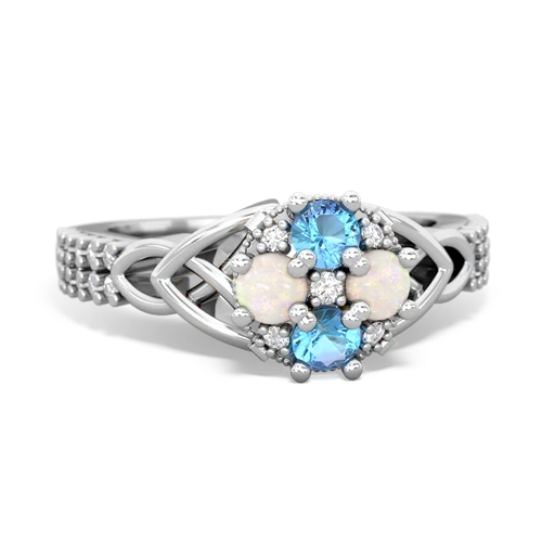 Blue Topaz Genuine Swiss Blue Topaz with Genuine Opal Celtic Knot Engagement ring Ring
