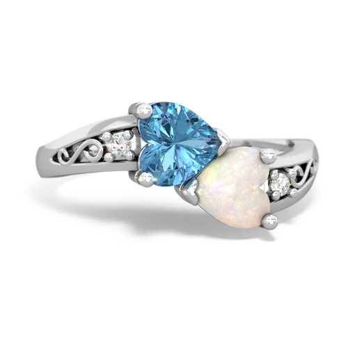 Blue Topaz Genuine Swiss Blue Topaz with Genuine Opal Snuggling Hearts ring Ring