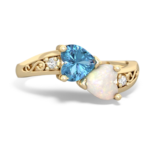 blue topaz-opal filligree ring