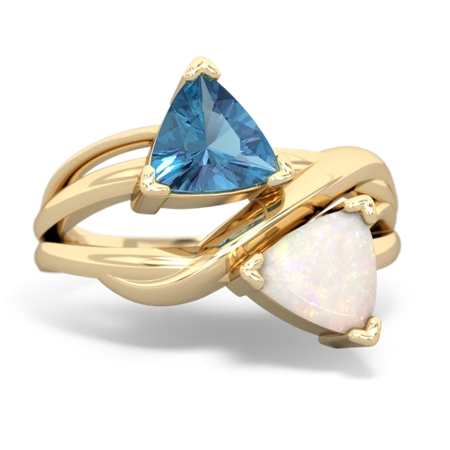 Blue Topaz Genuine Swiss Blue Topaz with Genuine Opal Split Band Swirl ring Ring