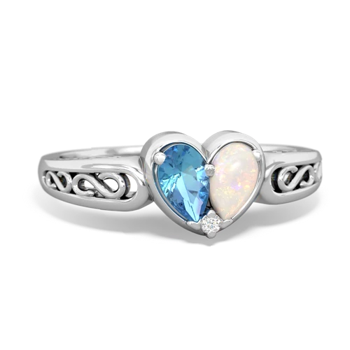 Blue Topaz Genuine Swiss Blue Topaz with Genuine Opal filligree Heart ring Ring