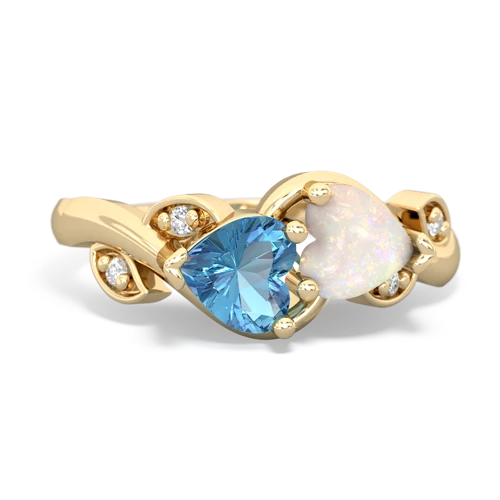 Blue Topaz Genuine Swiss Blue Topaz with Genuine Opal Floral Elegance ring Ring