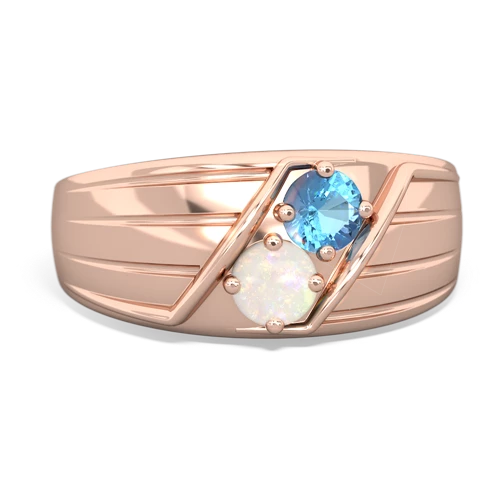 Blue Topaz Genuine Swiss Blue Topaz with Genuine Opal Art Deco Men's ring Ring