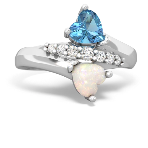 Blue Topaz Genuine Swiss Blue Topaz with Genuine Opal Heart to Heart Bypass ring Ring