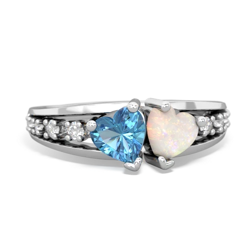 Blue Topaz Genuine Swiss Blue Topaz with Genuine Opal Heart to Heart ring Ring