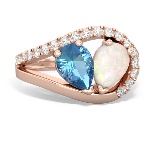 Blue Topaz Genuine Swiss Blue Topaz with Genuine Opal Nestled Heart Keepsake ring Ring