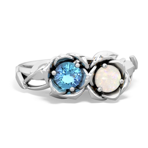 Blue Topaz Genuine Swiss Blue Topaz with Genuine Opal Rose Garden ring Ring