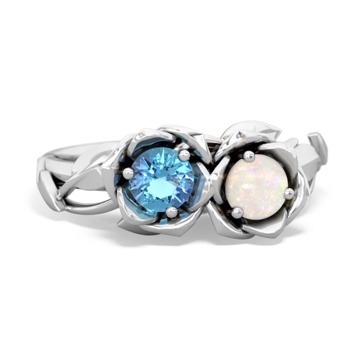 blue topaz-opal roses ring