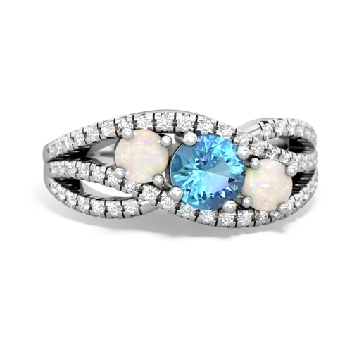 blue topaz-opal three stone pave ring