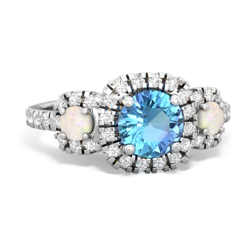 Blue Topaz Genuine Swiss Blue Topaz with Genuine Opal and Lab Created Sapphire Regal Halo ring Ring