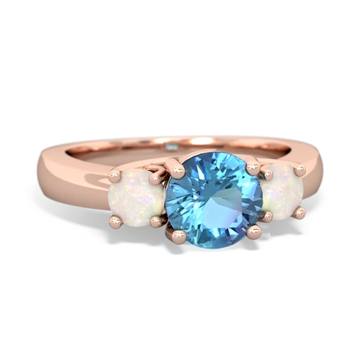 Blue Topaz Genuine Swiss Blue Topaz with Genuine Opal and Lab Created Sapphire Three Stone Trellis ring Ring