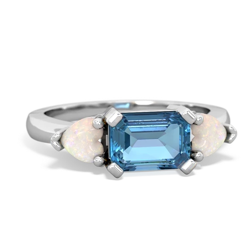 Blue Topaz Genuine Swiss Blue Topaz with Genuine Opal and  Three Stone ring Ring