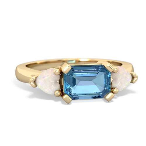 Blue Topaz Genuine Swiss Blue Topaz with Genuine Opal and Lab Created Sapphire Three Stone ring Ring