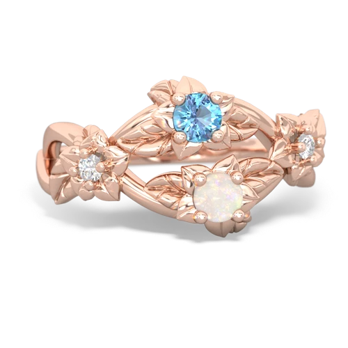 Blue Topaz Genuine Swiss Blue Topaz with Genuine Opal Sparkling Bouquet ring Ring