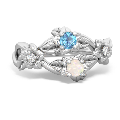 Blue Topaz Genuine Swiss Blue Topaz with Genuine Opal Sparkling Bouquet ring Ring
