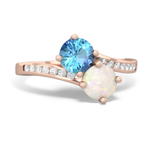 Blue Topaz Genuine Swiss Blue Topaz with Genuine Opal Keepsake Two Stone ring Ring