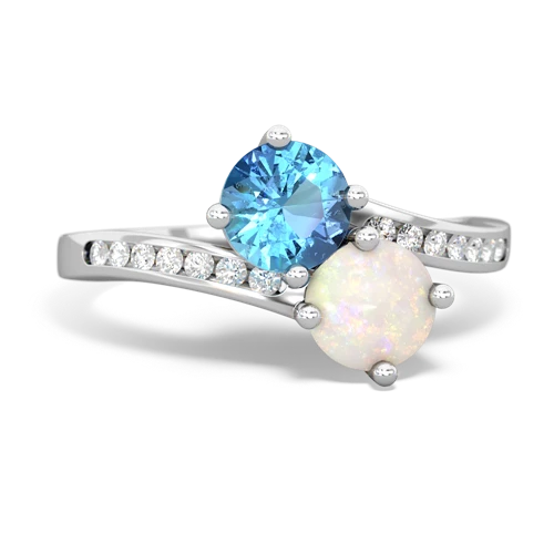 Blue Topaz Genuine Swiss Blue Topaz with Genuine Opal Keepsake Two Stone ring Ring