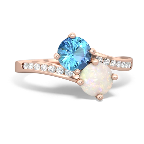 blue topaz-opal two stone channel ring