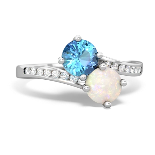 blue topaz-opal two stone channel ring