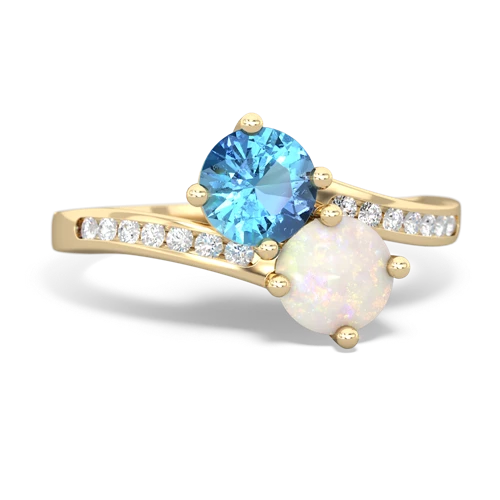 blue topaz-opal two stone channel ring