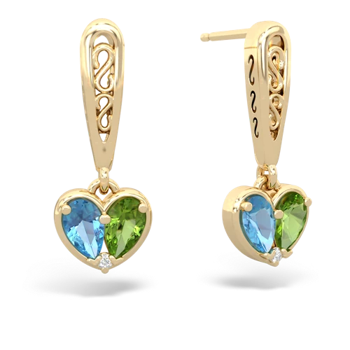 blue topaz-peridot filligree earrings