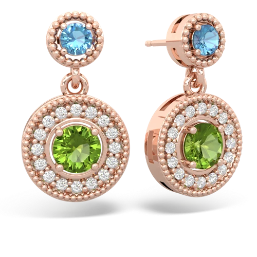 blue topaz-peridot halo earrings