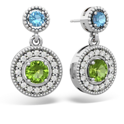 blue topaz-peridot halo earrings