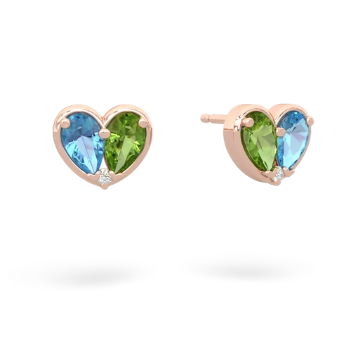 blue topaz-peridot one heart earrings