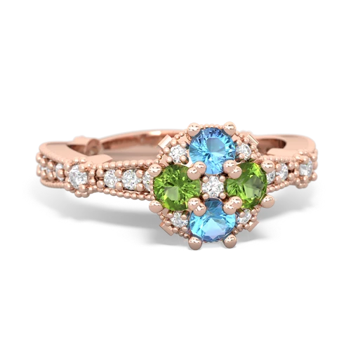 blue topaz-peridot art deco engagement ring