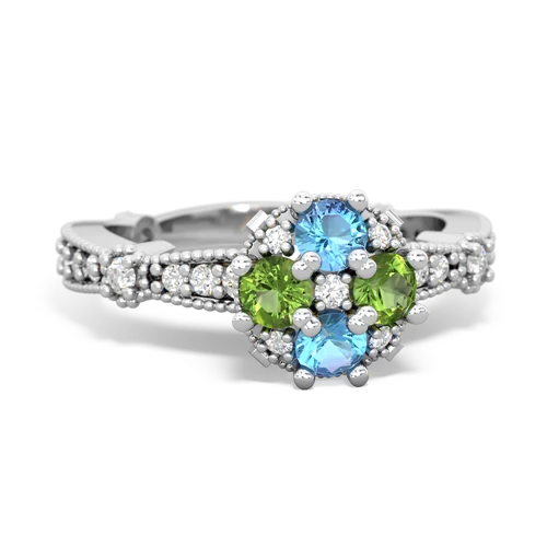 blue topaz-peridot art deco engagement ring