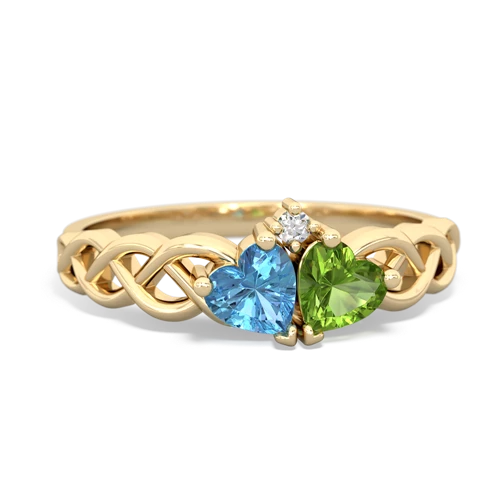 blue topaz-peridot celtic braid ring