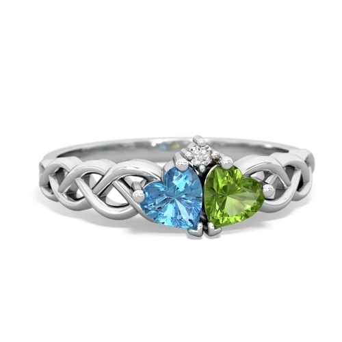 blue topaz-peridot celtic braid ring