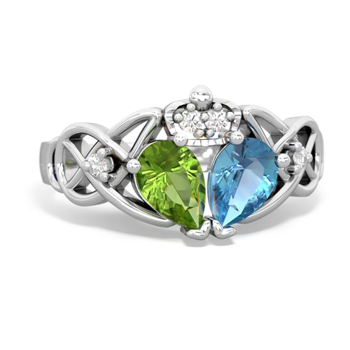 blue topaz-peridot claddagh ring