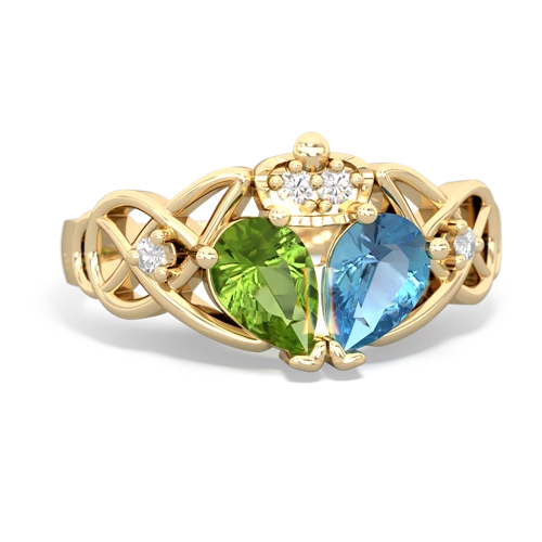 blue topaz-peridot claddagh ring