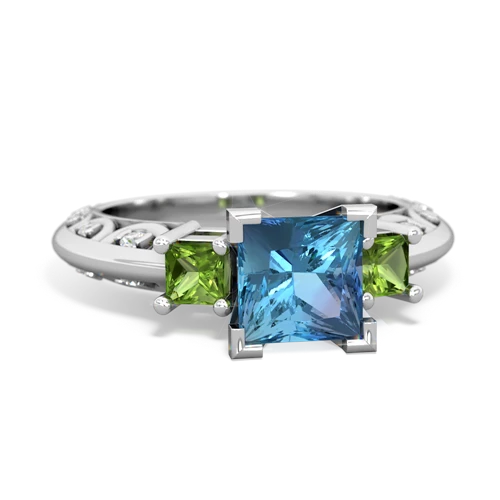 Blue Topaz Genuine Swiss Blue Topaz with Genuine Peridot and Lab Created Alexandrite Art Deco ring Ring