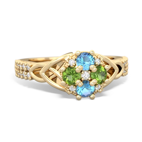 blue topaz-peridot engagement ring