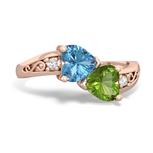 blue topaz-peridot filligree ring