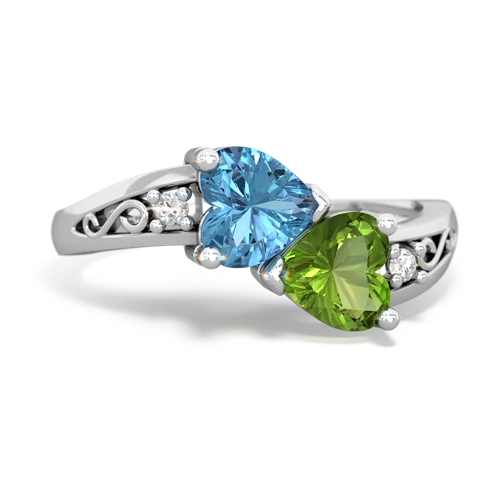 blue topaz-peridot filligree ring