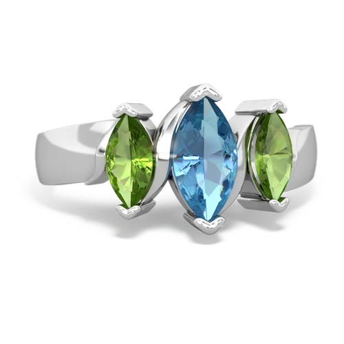 Blue Topaz Genuine Swiss Blue Topaz with Genuine Peridot and Genuine Emerald Three Peeks ring Ring