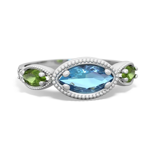 blue topaz-peridot milgrain marquise ring