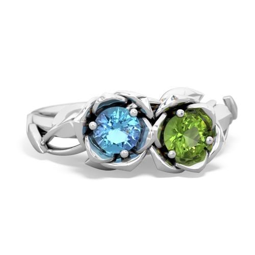 blue topaz-peridot roses ring