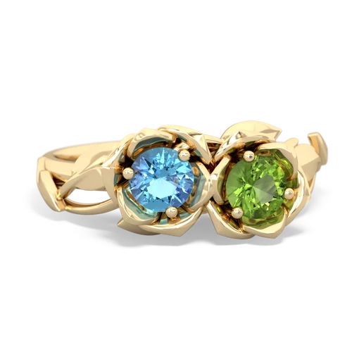 blue topaz-peridot roses ring