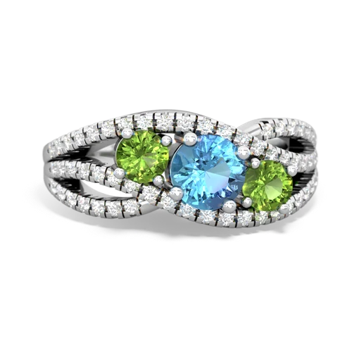 blue topaz-peridot three stone pave ring
