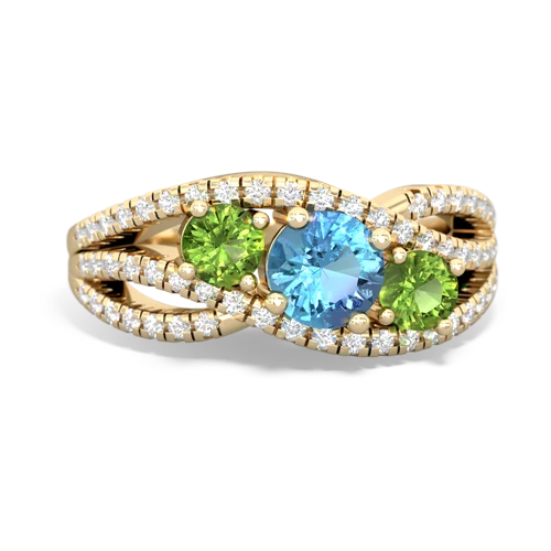 blue topaz-peridot three stone pave ring